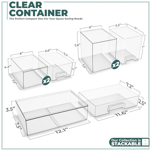 Sorbus Clear Stackable Storage Drawers 5 Pack - Acrylic Organizer Set