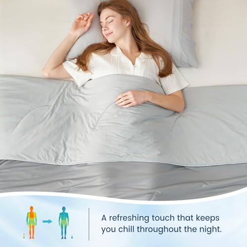 Queen Size Reversible Cooling Comforter - Soft Silky Summer Bed Blanket, Cozy Bliss Grey 90x90