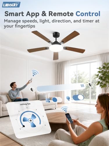 Black 52 Inch Ceiling Fan with Lights, DC Motor, Remote & App Control