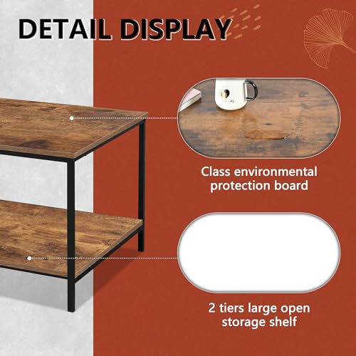 Small Brown Rectangle Coffee Table with Storage Shelf - 31.5in