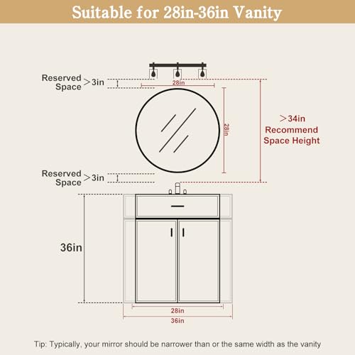 WallBeyond 28 Inch Walnut Round Mirror - Modern Wall Decor for Bathroom, Entryway, Living Room & Bedroom
