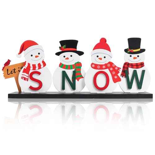 Wooden Snowman Table Centerpieces - Merry Christmas Decoration for Holiday Office Desk Tiered Tray Party Shelf Decorations Farmhouse Winter