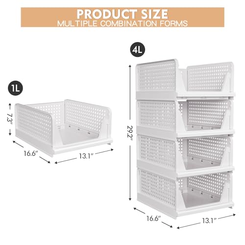 caktraie 4 Pack Stackable Closet Storage Basket - Bins