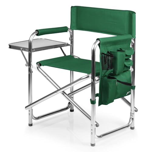 PICNIC TIME Hunter Green Sports Chair with Side Table & Armrest Caddy, Lightweight Portable Camping Chair for Adults