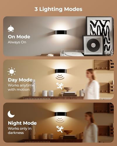 FULNIX Black 4-Pack Rechargeable Motion Sensor Wall Lights with Remote, RGB & Dimmable Indoor Sconces