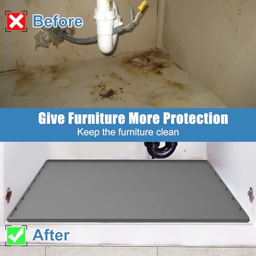 BeesVo Waterproof Silicone Under Sink Mat 40x19 Inches for Kitchen & Bathroom Cabinets, Grey