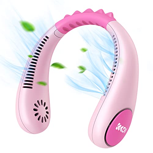 Pink Kids Neck Fan Portable Bladeless Cooling Fan for Children 4-14Y, USB Rechargeable, 4 Speeds, Lightweight Summer Gift