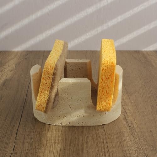 Travertine Marble Sponge Holder - Beige 2-Slot Sink Organizer & Drying Rack