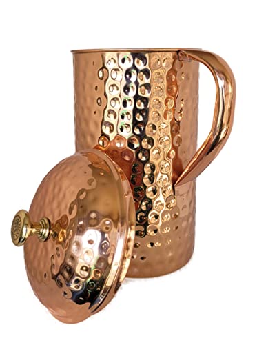 Half Gallon Copper Water Pitcher with Brass Knob | 2.2L Large Pure Copper Jug