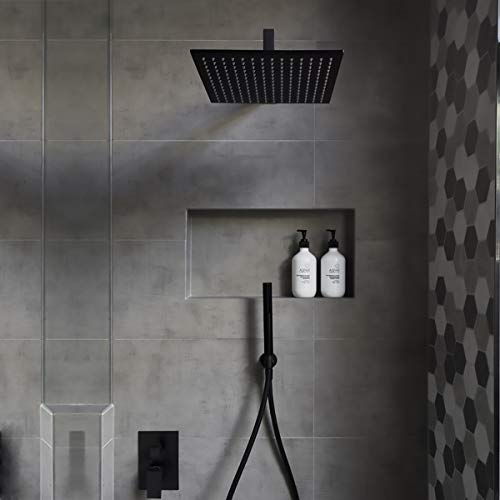 Voolan 16 Inch Oversize Rain Shower Head - High Flow Square Rainfall Waterfall - Matte Black