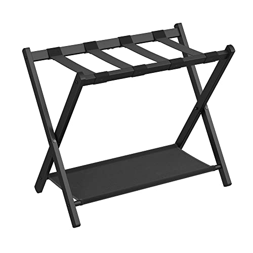 Foldable Luggage Rack Steel Frame with Oxford Fabric & Plastic - Black, 1 Pack