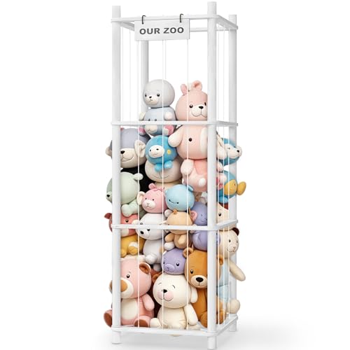 Woodure Wooden Stuffed Animal Storage & Organizer - White Toy Zoo for Toddler Rooms