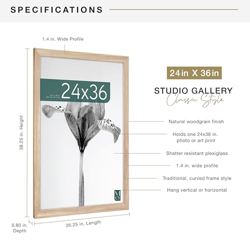 24x36 Inch Natural Woodgrain Poster Frame - Classic Gallery Wall Display