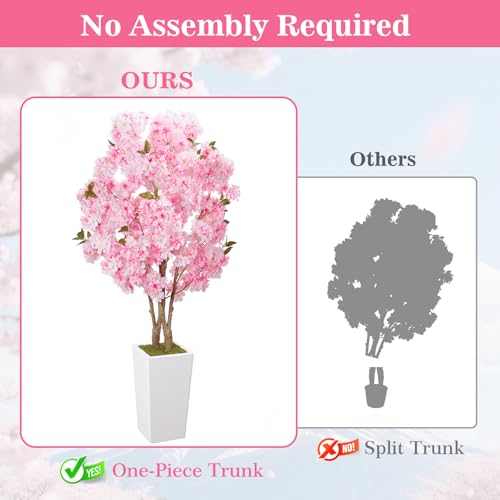 5FT Pink Artificial Cherry Blossom Tree with White Planter - Easy Setup Indoor Decor