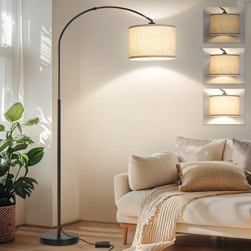 Black Dimmable Arc Floor Lamp with Adjustable Shade & Foot Dimmer - Modern Standing Light for Living Room & Bedroom