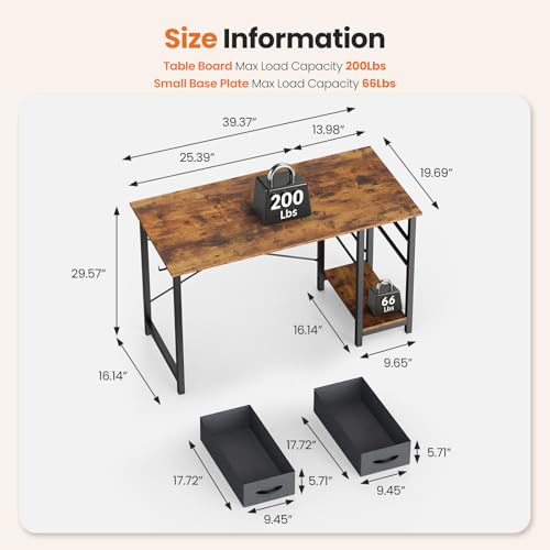 Sweetcrispy 40-Inch Rust Computer Desk with Drawers, Office, Brown