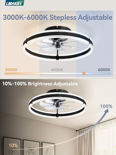 20-Inch Ceiling Fan with Lights and Remote - Black Low Profile Modern Flush Mount