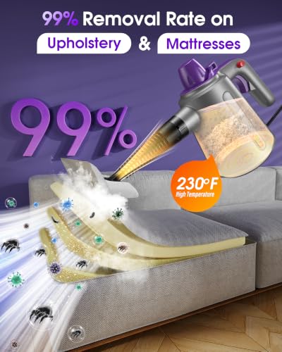Purple Handheld Steam Cleaner for Home & Car Upholstery with 14 Accessories