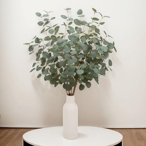 Dark Green Eucalyptus Stems 12 Pcs, 27-Inch Artificial Leaf Spray for Home & Event Decor