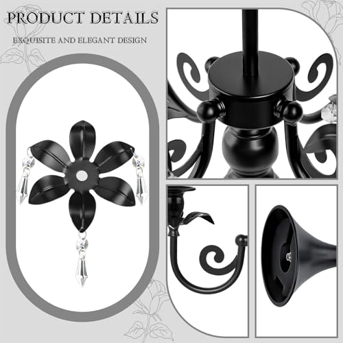 Black 20-Inch 5-Arm Crystal Taper Candle Holder Candelabra for Weddings & Home Decor