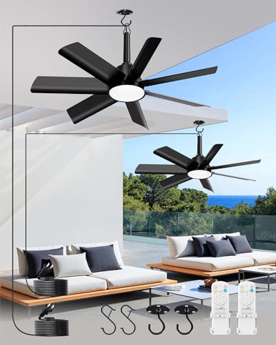 LANMEL Black 28 Inch Outdoor Ceiling Fan with Light & Remote - Weatherproof
