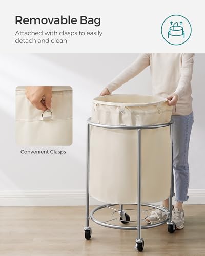 SONGMICS Cream White 190L Laundry Basket with Wheels & Removable Bag