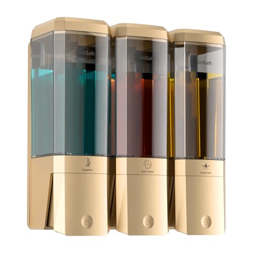 Gold 3 Chamber Shower Dispenser - Wall-Mounted No Drill Shampoo Conditioner