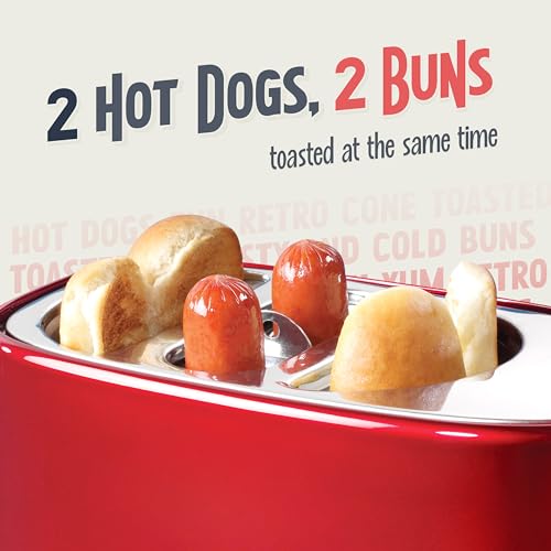 Nostalgia Metallic Red Retro Pop-Up Hot Dog Toaster for 2 Hot Dogs & Buns