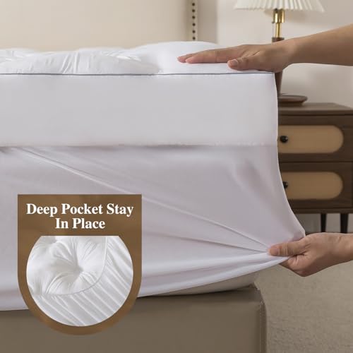 White 5 Inch Memory Foam Mattress Topper Queen Deep Pocket - Breathable, Supportive