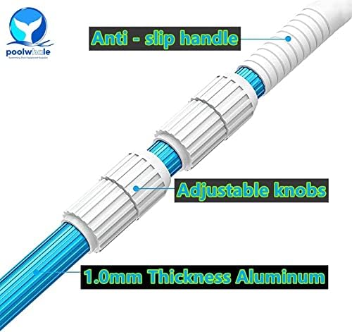 POOLWHALE 12 Feet Telescopic Swimming Pool Pole - Adjustable Aluminum Design for Skimmer Nets & Brushes