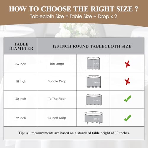 Aocoz 8 Pack White Round 120 Inch Tablecloths for Dining & Events