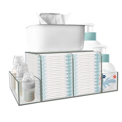 Acrylic Diaper Caddy Organizer with Detachable Compartments - Transparent 16.4x6x8.6 Baby Changing Storage Bin