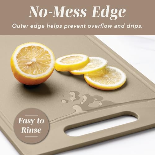 Cook With Color Non-Slip Cutting Board Set - 4 Sizes with Easy Grip Handles, Brown