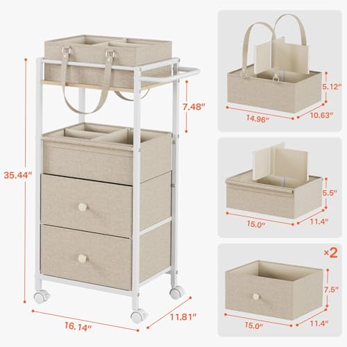 3-in-1 Baby Diaper Caddy Organizer Cart with Drawers - Off White