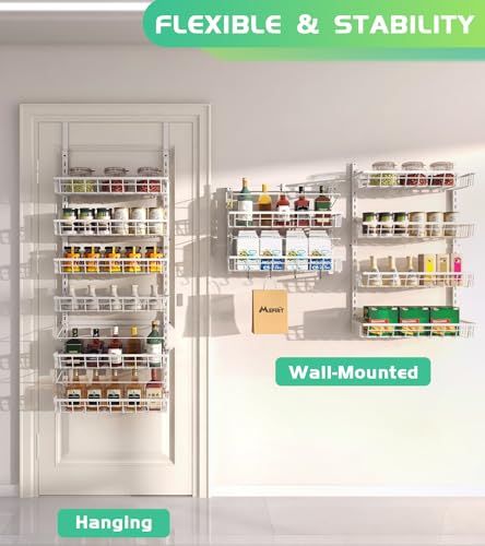 Over The Door Pantry Organizer 6-Tier Wall Mount Spice Rack - White