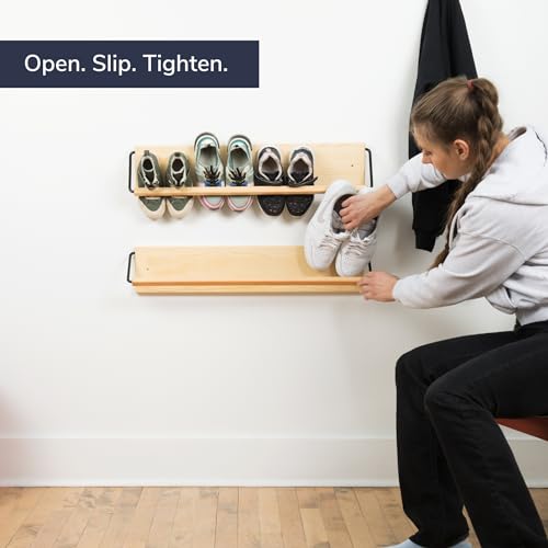 Wall Mounted Shoe Rack - 30-Inch Wide Wooden Slim Shoe Organizer Pack of 2