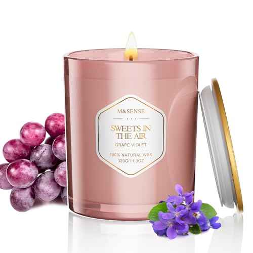 M&SENSE Sweets in The Air Scented Candle - Grape & Violet Scent, 11.3oz Natural Soy Wax Valentine Candles for Holiday, Cotton Wick Candle Up to 70 Hours Burn time, Clean Burn Candle for Housewarming