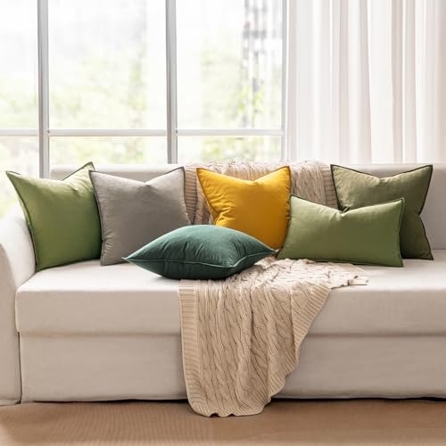 MIULEE Pack of 2 Christmas Decorative Linen Pillow Covers Boho Farmhouse Modern Soft Accent Throw Pillows Neutral Cushion Covers for Sofa Couch Bed Living Room Home Decor, 16x16 Inch Dark Green