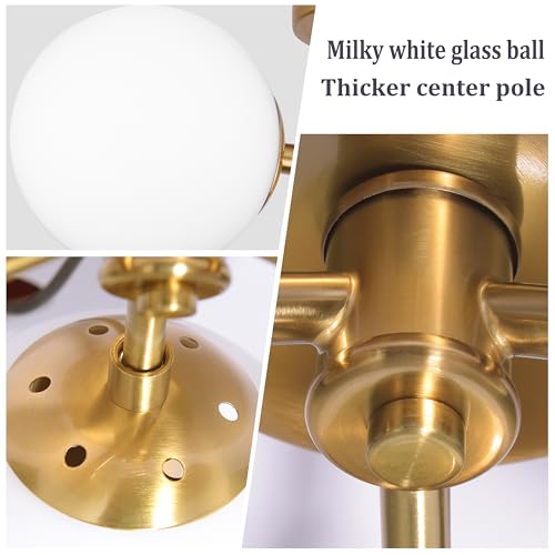Opal-Gold Mid-Century Modern Globe Ceiling Light Fixture - 3-Light Sputnik Fixture for Bedroom & Living Room