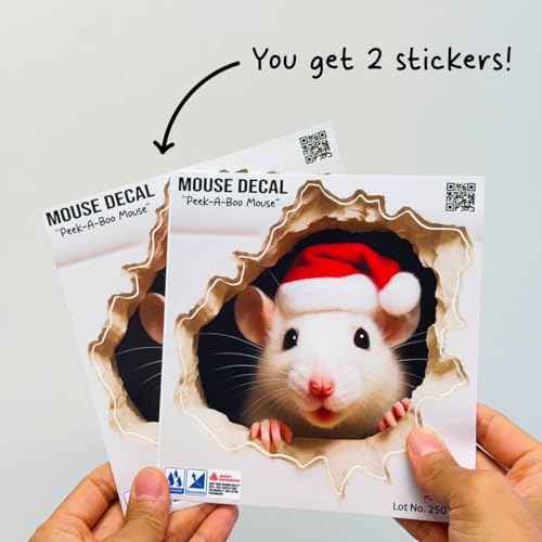 GRITKULTURE Removable Christmas Hat Mouse Hole Decal Sticker 5.1inch 2 Pack. Mouse Hole in The Wall Sticker with 3D Effect. Wall Decoration, Funny Gift, Potty Training, Santa Claus Prank (#2)