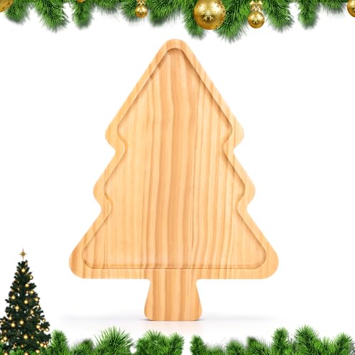 TJ POP Wooden Christmas Tree Serving Tray - 1 Compartment Holiday Platter