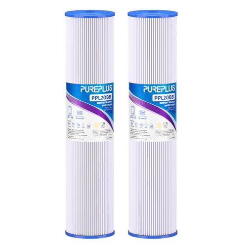 PUREPLUS 20x4.5-Inch Whole House Pleated Sediment Water Filter Cartridge 2-Pack, 20 Micron Replacement for ECP5-BB