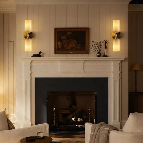 Gold 15in Natural Alabaster Wall Sconce Marble Bathroom Vanity Light