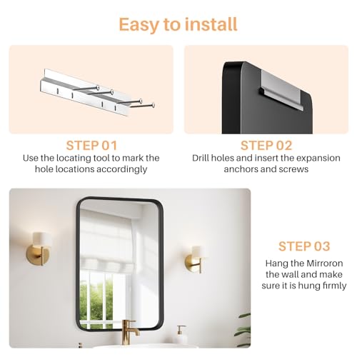 Modern 30x22 Inch Black Metal Framed Bathroom Mirror - Rounded Rectangle Wall Mirror with Anti-Rust Tempered Glass