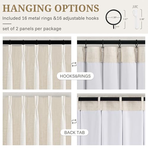 Blackout Linen Curtains Set - 50W x 96L, Birch, 2 Panels, Thermal Insulated