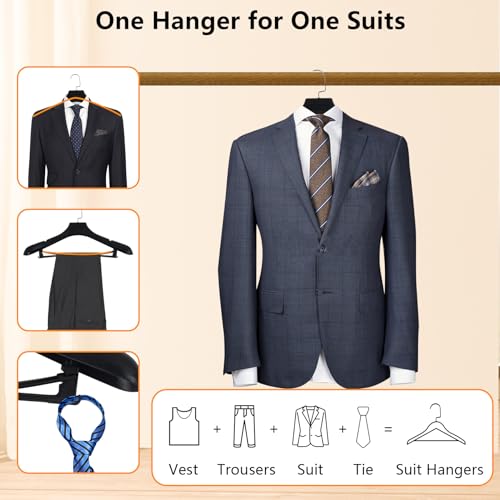 Black Plastic Extra Wide Suit Hangers Pack of 15 with Notched Shoulders & Metal Hooks