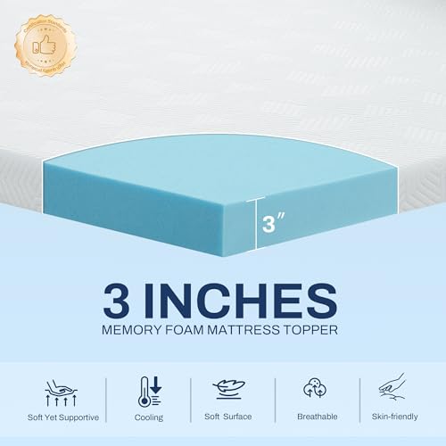 GRUSIGN White Queen Gel Memory Foam Mattress Topper 3 Inch Breathable Support