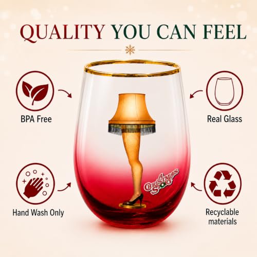 Spoontiques Stemless Wine Glass 20oz - Christmas Story Leg Lamp Design