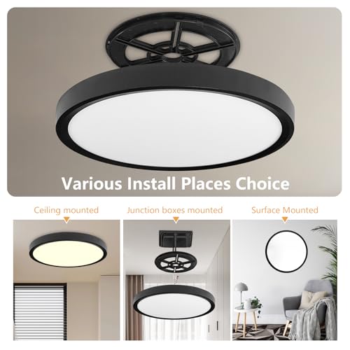 OFFIY 4-Pack 15.8 Inch Black LED Flush Mount Ceiling Lights 32W 3480LM Adjustable CCT