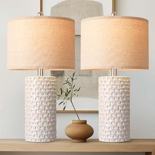 PARTPHONER 23" Modern Ceramic Table Lamp Set of 2 Beige & White - Farmhouse Nightstand Lamps for Living Room & Bedroom